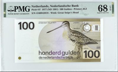 《张总收藏》137期-节前收官-外币畅拍场 - 荷兰100盾 PMG68E 1977年 经典高分水鸟