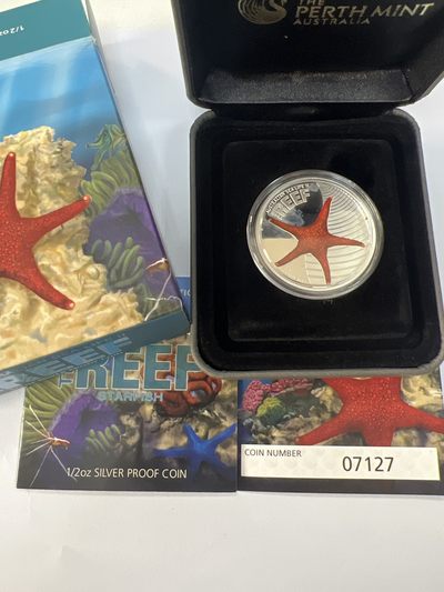 康怡轩钱币【以色列+葡萄牙+库克+澳大利亚+芬兰】第251003期  2011年澳大利亚发行海星50分半盎司彩色精制纪念银币