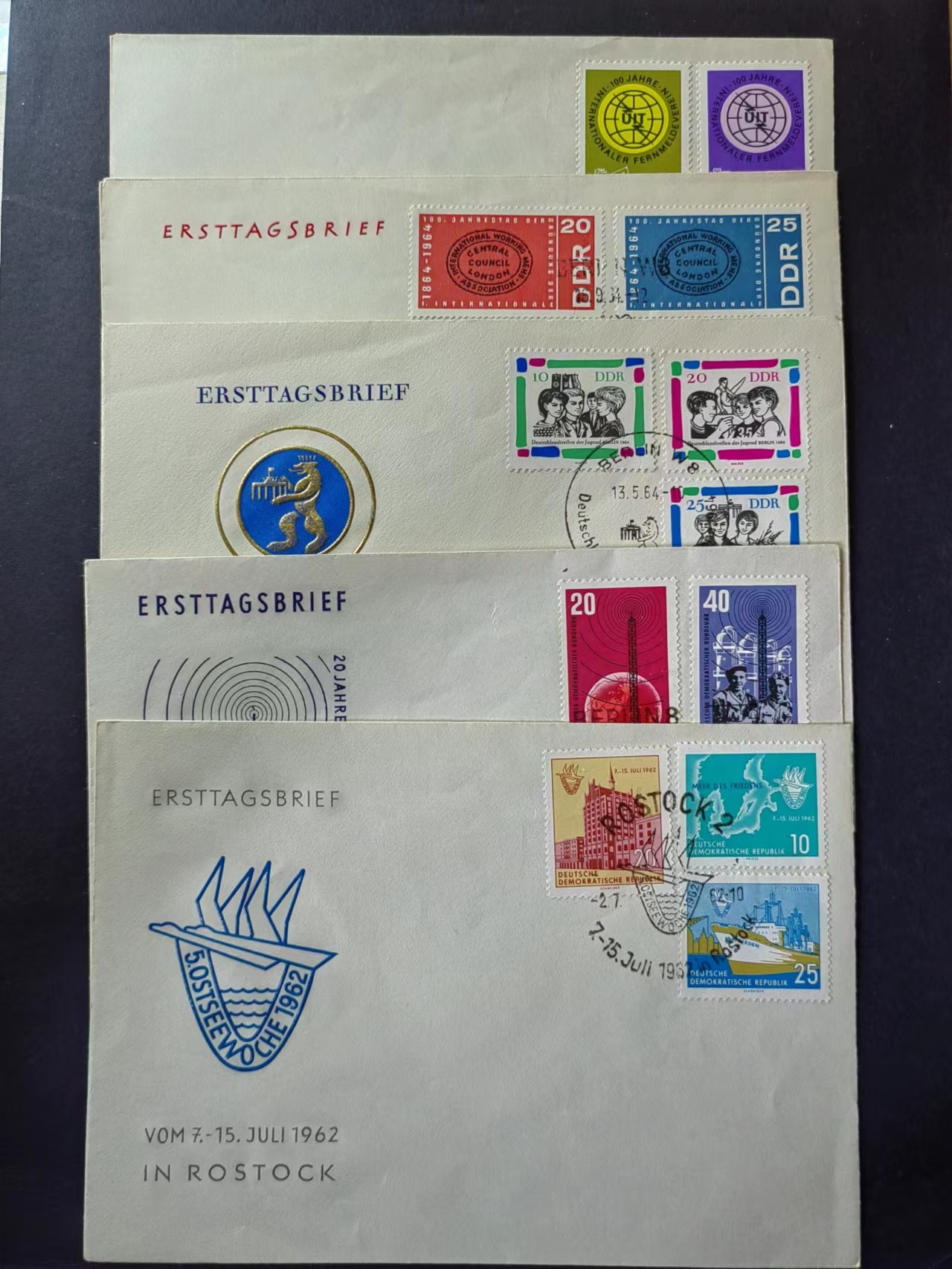 多国邮品✌（拍卖场）精品🔥专场 第④⑥场 东德60年代 事件纪念首日封 5件