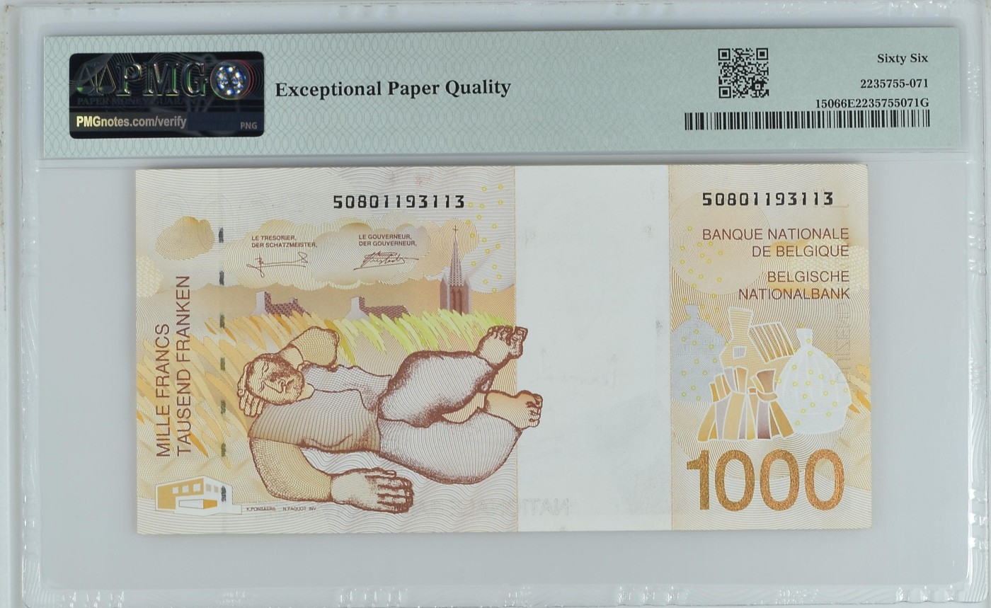 收藏联盟Quantum Auction 第322期拍卖  比利时ND (1997)年1000法郎 PMG66 号码全程无47 画家 雕塑家 佩尔梅克