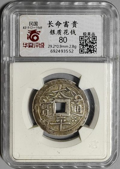古钱机制币专场 - 长命富贵银质花钱