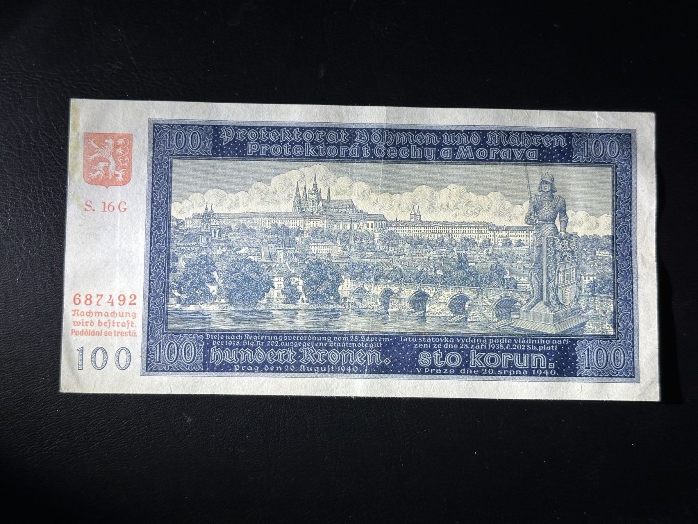 第三十六场！（本期有pmg记录仅两枚的顶级高货） 波西米亚1940年100克朗实钞！！荧光漂亮！风景大气！品相unc-au！