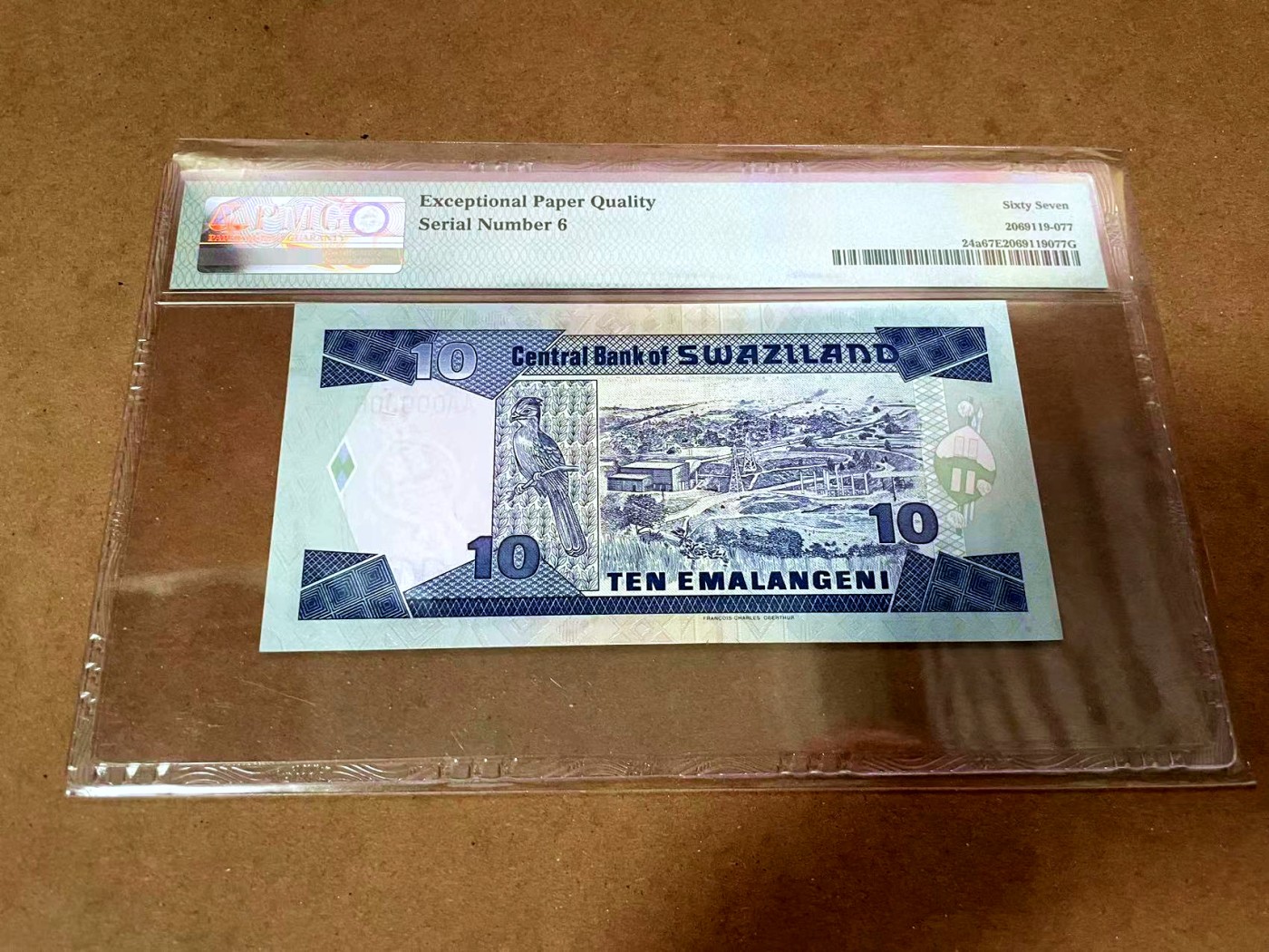 【Blue Auction】✨世界纸币精拍第430期——苍老师专场 PART3 【AA冠6号小号】斯威士兰 1995年10E PMG67EPQ 高分