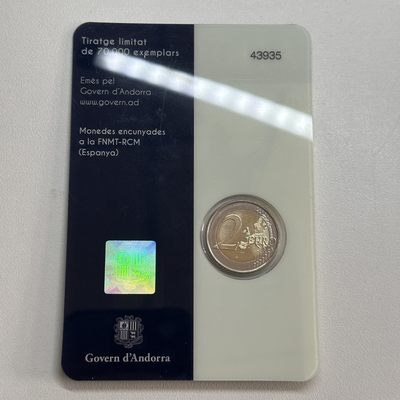 康怡轩钱币【安道尔+西班牙+拉脱维亚+刚果+瑞士+奥地利 纪念币专场】第251014期 2022年安道尔发行传奇的查理曼大帝2欧元双金属纪念币卡装  1枚