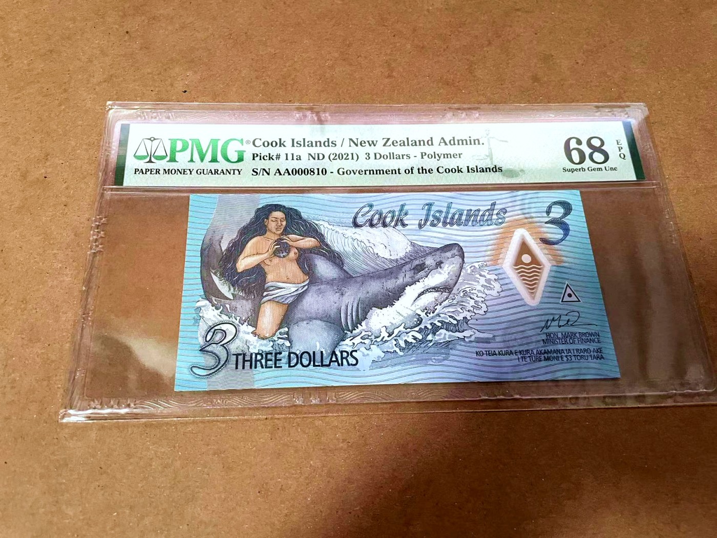 【Blue Auction】✨世界纸币精拍第430期——苍老师专场 PART3 【AA冠810小号 倒置号】库克群岛 2021年3元 PMG68EPQ 超高分