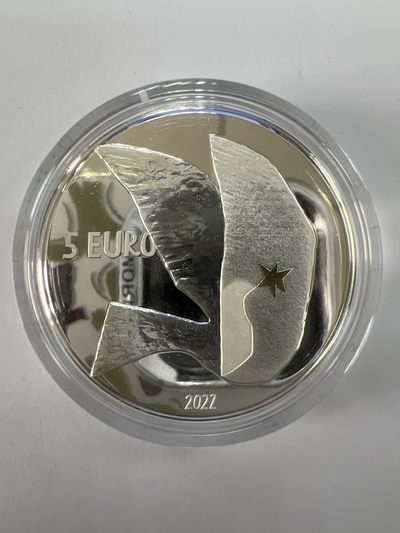 康怡轩钱币【安道尔+西班牙+拉脱维亚+刚果+瑞士+奥地利 纪念币专场】第251014期 2022年拉脱维亚发行为了乌克兰的自由5欧元精制纪念银币