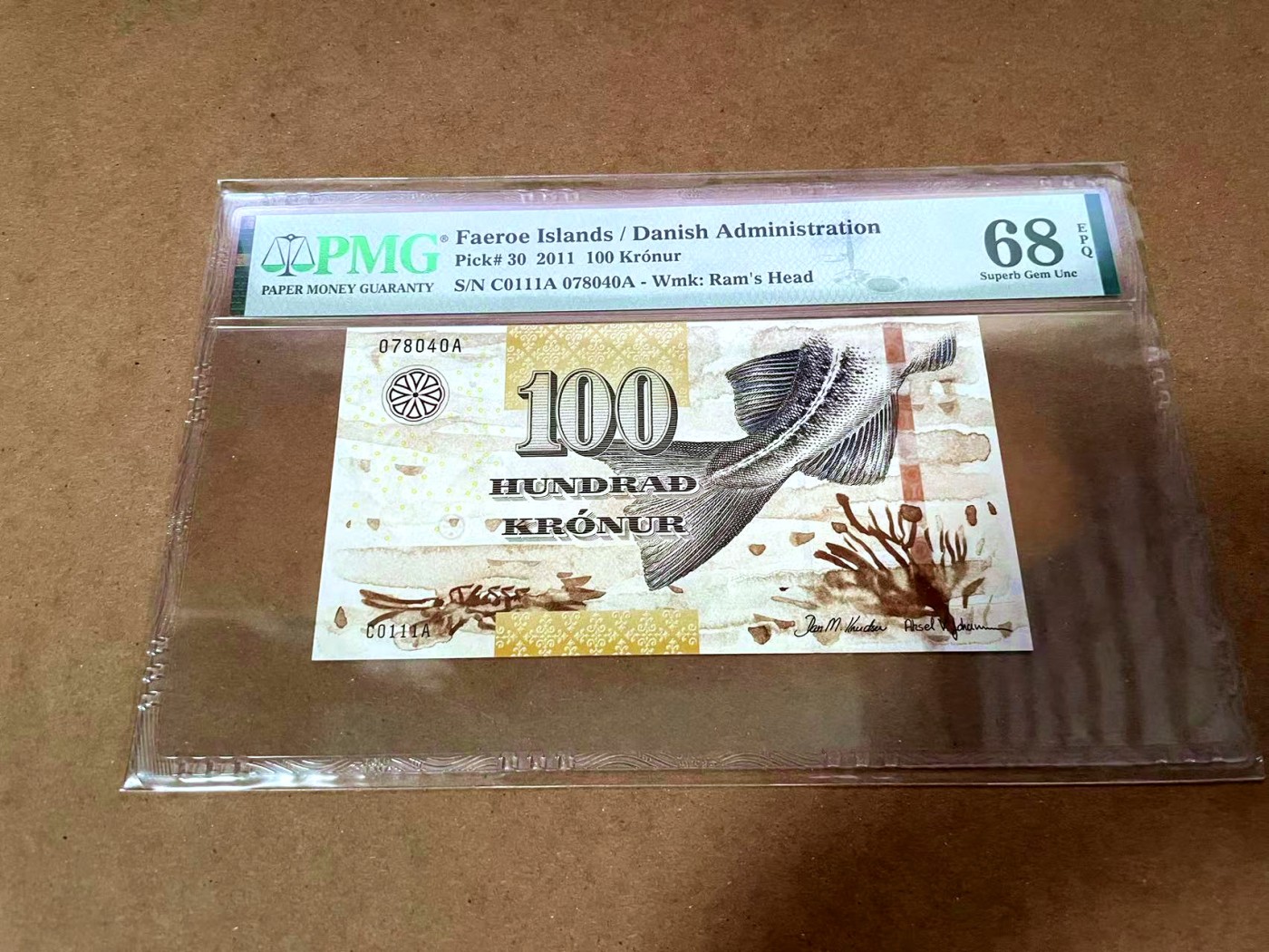 【Blue Auction】✨世界纸币精拍第430期——苍老师专场 PART3 法罗群岛 2011年100克朗 PMG68EPQ 超高分