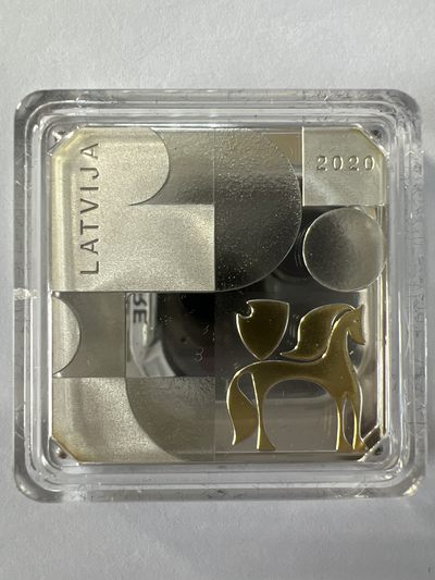 康怡轩钱币【安道尔+西班牙+拉脱维亚+刚果+瑞士 纪念币专场】第448期  - 2020年拉脱维亚的现代主义-二十世纪六十年代5欧元精制纪念银币（获奖币）