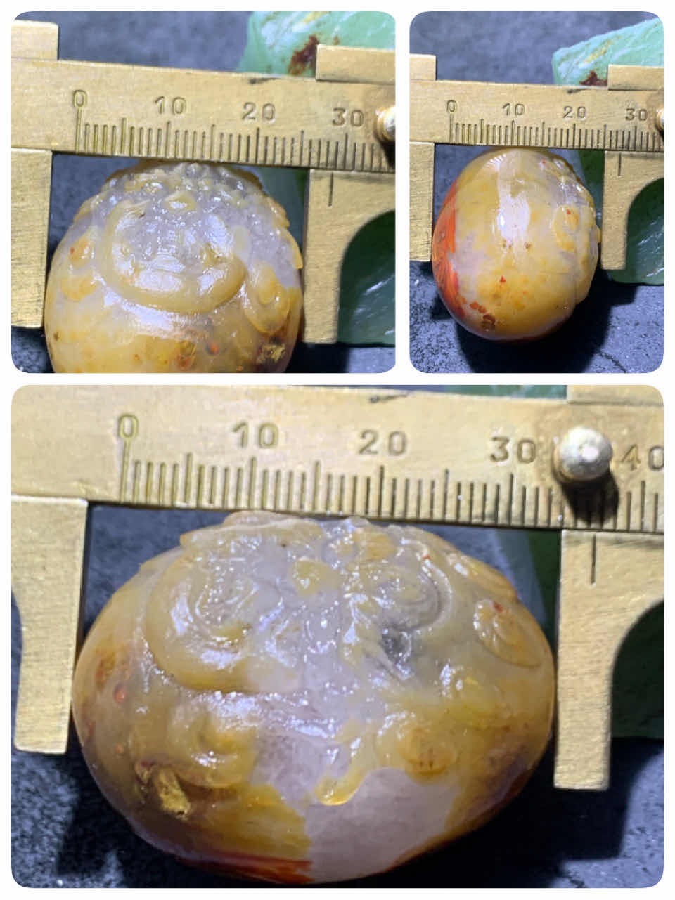 精美亚光冰飘战国红玛瑙手工雕刻大黑天黄财神大勒子（把件/吊坠）一个