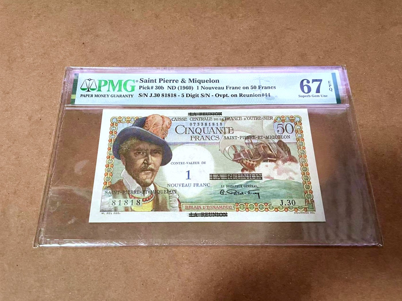 【Blue Auction】✨世界纸币精拍第430期——苍老师专场 PART3  【81818雷达&旋转靓号 超级少见】圣皮埃尔和密克隆 经典白奶球 1960年1新法郎=50法郎 PMG67EPQ 高分  