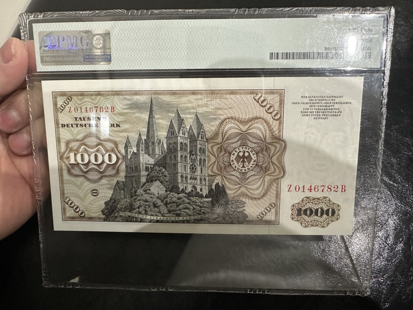 《外钞收藏家》第三百六十五期（连拍第二场） 1977年德国1000马克 舍那 PMG58 补号 稀少 没有明显问题 可以拍了冲高分