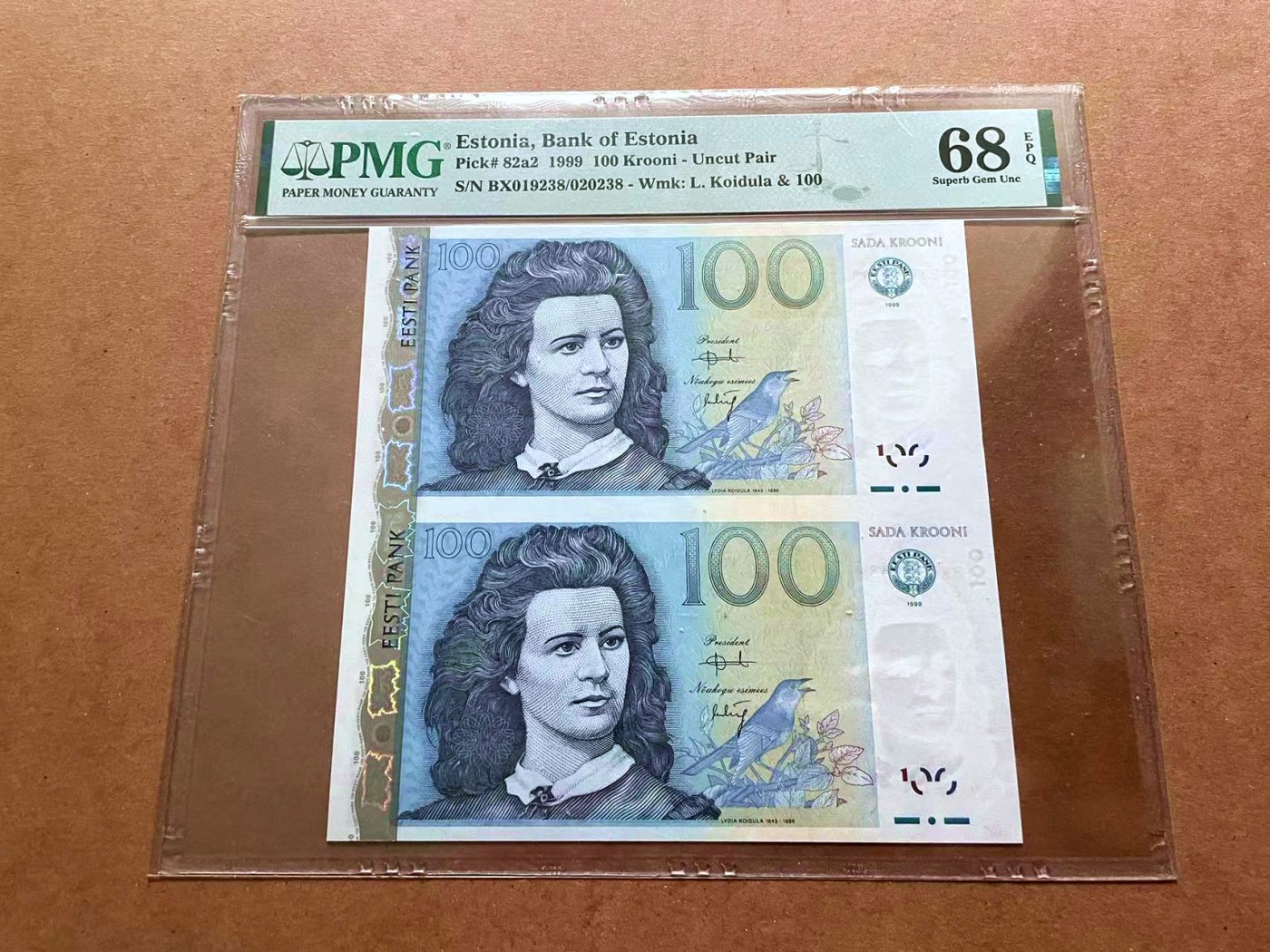 【Blue Auction】✨世界纸币精拍第430期——苍老师专场 PART3 【无47 两连体】爱沙尼亚 1999年100克朗 PMG68EPQ 超高分