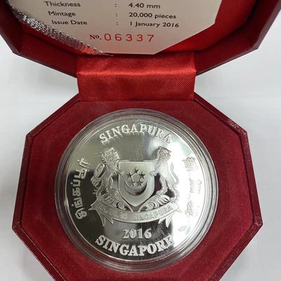 康怡轩钱币【新加坡+不丹+澳门+帕劳+美国+蒙古 纪念币专场】第251010期  2016年新加坡发行生肖猴2盎司彩色精制纪念银币