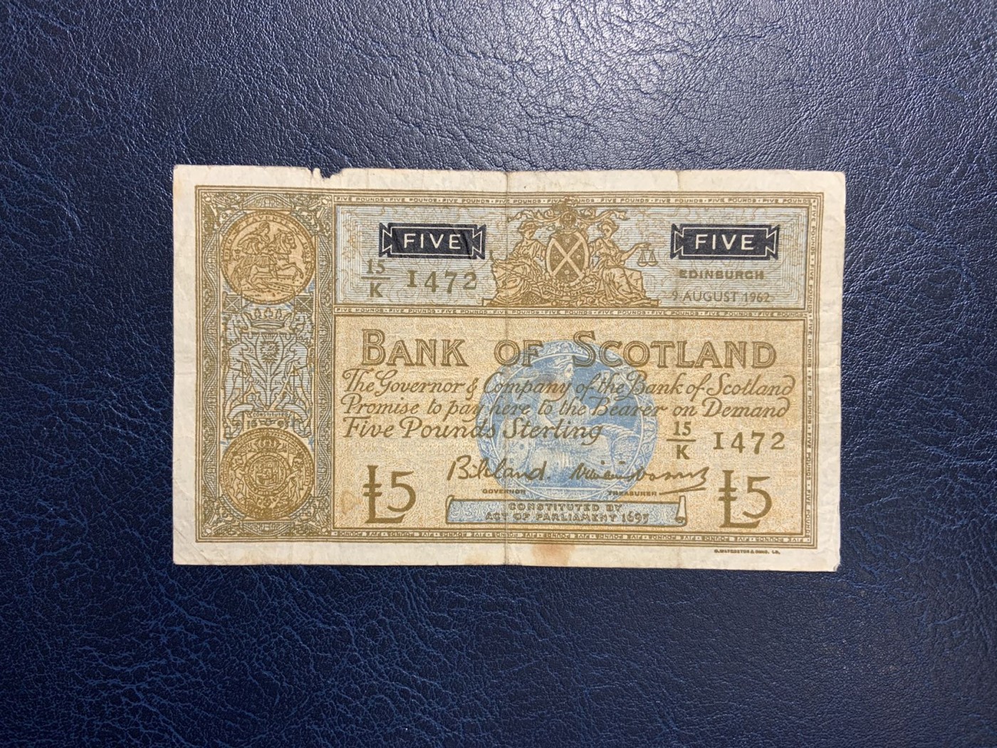 收藏联盟Quantum Auction 第322期拍卖  苏格兰银行1962年5镑 品相如图 稀少 每个冠号仅千张