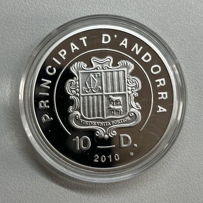 康怡轩钱币【安道尔+西班牙+拉脱维亚+刚果+瑞士+奥地利 纪念币专场】第251014期 2010年安道尔发行救难圣人系列-圣芭芭拉10第纳尔精制纪念银币  有证无盒  1枚