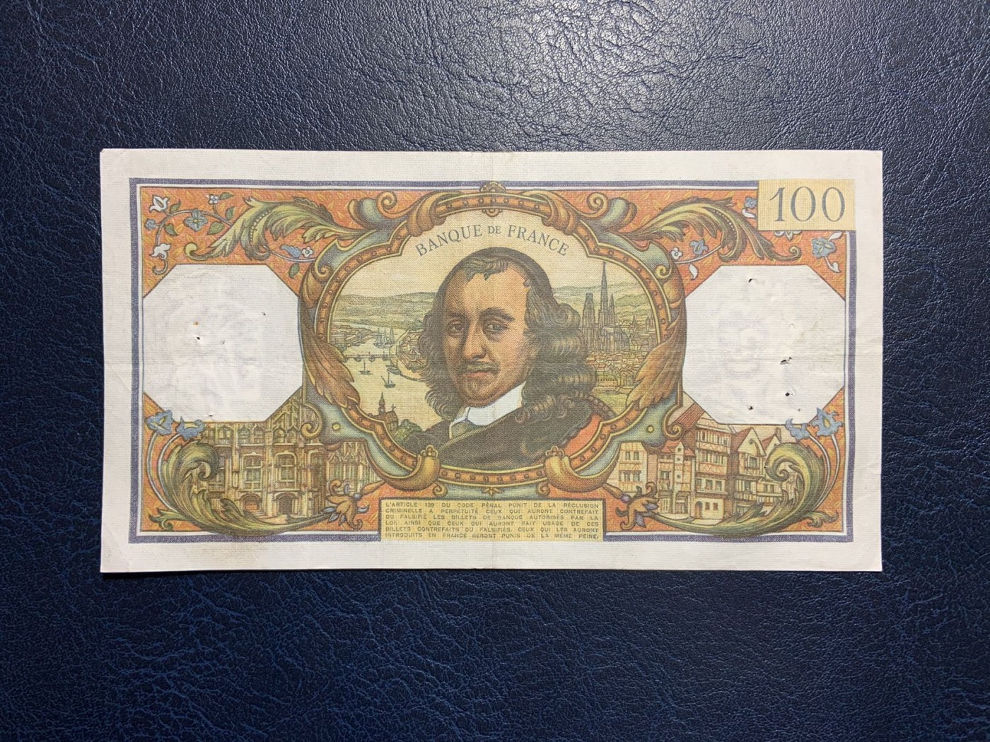 收藏联盟Quantum Auction 第322期拍卖  法国1969年100法郎 品相如图 有针孔 高乃依