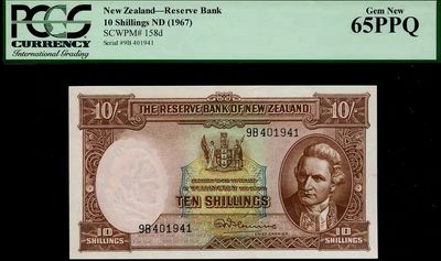 2024019纸币专场评级币 - 新西兰 1940-1967年10先令 PCGS65PPQ