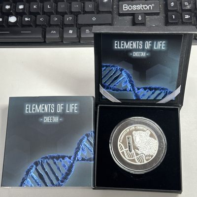 康怡轩钱币【安道尔+西班牙+拉脱维亚+刚果+瑞士+奥地利 纪念币专场】第251014期 2014年刚果发行猎豹DNA精制纪念银币  原盒原证  1枚 白斑