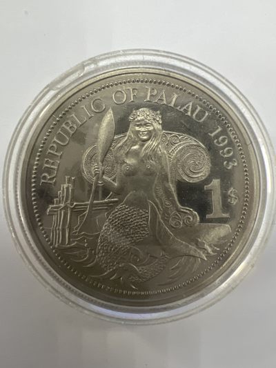 康怡轩钱币【新加坡+不丹+澳门+帕劳+美国+蒙古 纪念币专场】第251010期  1993年帕劳发行保护海洋生物保护年1元彩色纪念镍币