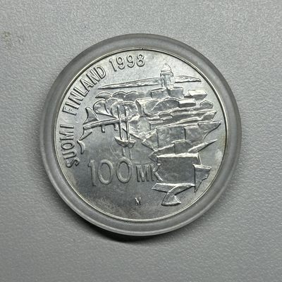 康怡轩钱币【以色列+葡萄牙+库克+澳大利亚+芬兰】第251003期  1998年芬兰发行芬兰堡建成250周年100马克纪念银币·奖  裸币  1枚
