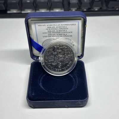 康怡轩钱币【以色列+葡萄牙+库克+澳大利亚+芬兰】第251003期  2007年芬兰发行芬兰语文之父阿格里高拉10欧元银币  原盒原证  1枚