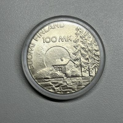 康怡轩钱币【以色列+葡萄牙+库克+澳大利亚+芬兰】第251003期  1990年芬兰发行纪念军人退伍五十周年100马克纪念银币·奖  裸币  1枚