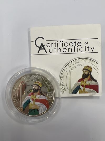 康怡轩钱币【新加坡+不丹+澳门+帕劳+美国+蒙古 纪念币专场】第251010期  2010年帕劳发行波兰公爵梅科什10元彩色精制纪念银币（原证）