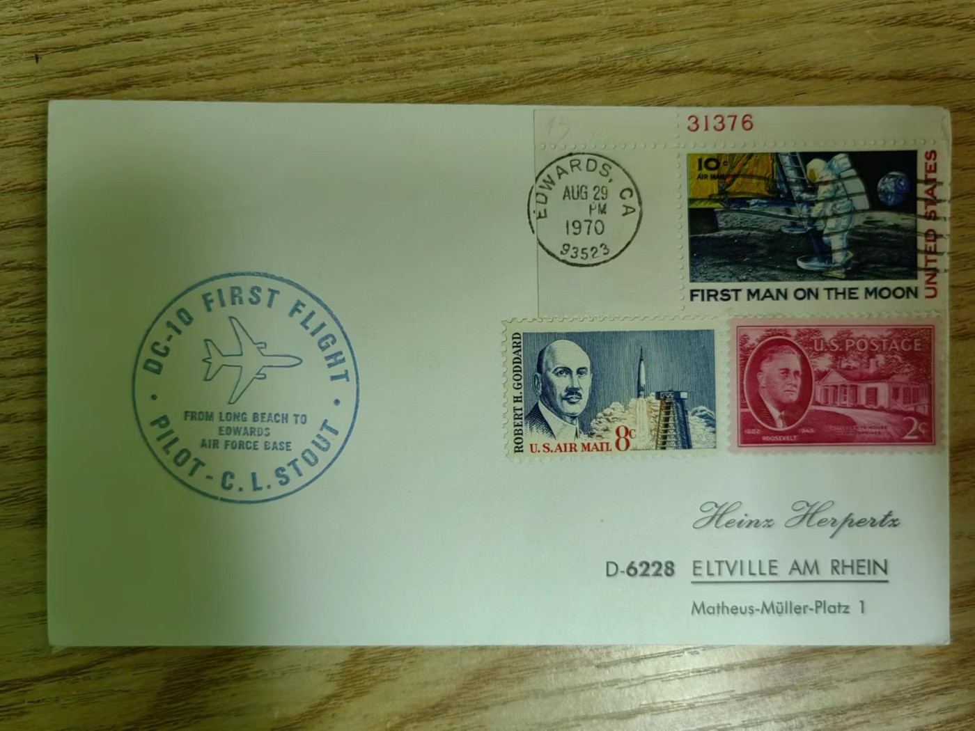 多国邮品✌（拍卖场）精品🔥专场 第④⑥场 美国1970年实寄航空邮封（长滩-爱德华兹空军基地）