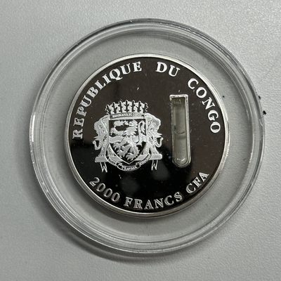 康怡轩钱币【安道尔+西班牙+拉脱维亚+刚果+瑞士+奥地利 纪念币专场】第251014期 2014年刚果发行猎豹DNA精制纪念银币  原盒原证  1枚 白斑
