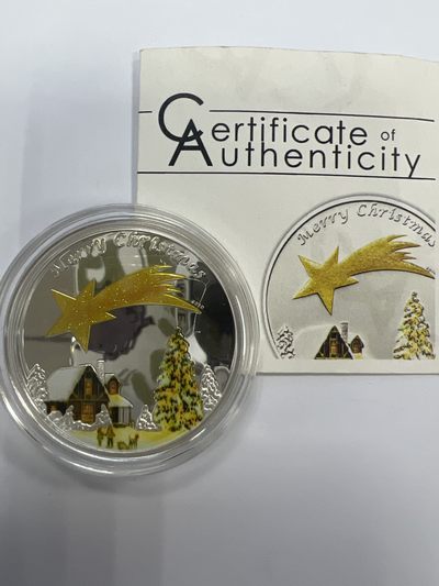 康怡轩钱币【新加坡+不丹+澳门+帕劳+美国+蒙古 纪念币专场】第251010期  2010年帕劳发行圣诞快乐5元彩色精制纪念银币（原证）