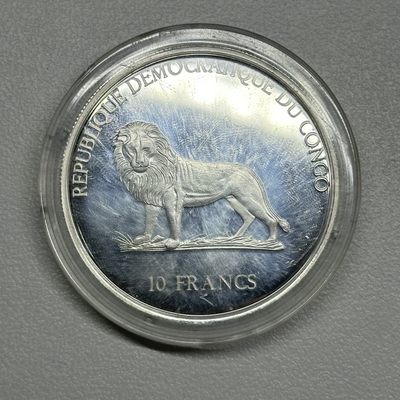 康怡轩钱币【安道尔+西班牙+拉脱维亚+刚果+瑞士+奥地利 纪念币专场】第251014期 2000年刚果发行保罗二世访问刚果20周年10法郎精制纪念银币  裸币  1枚