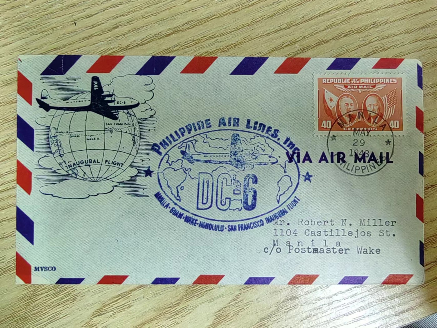 多国邮品✌（拍卖场）精品🔥专场 第④⑥场 1948年美国实寄邮封（菲律宾航空公司DC-6首飞）