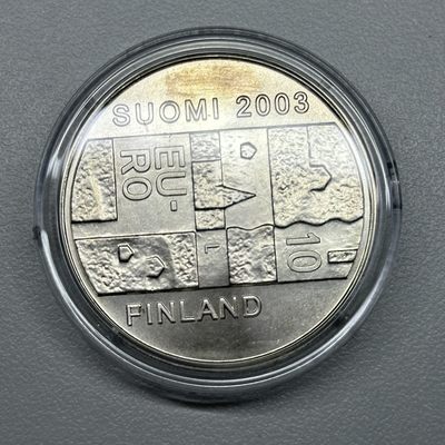 康怡轩钱币【以色列+葡萄牙+库克+澳大利亚+芬兰】第251003期  2003年芬兰发行自由主义思想家屈德纽斯10欧元精制银币·奖  原盒原证  1枚