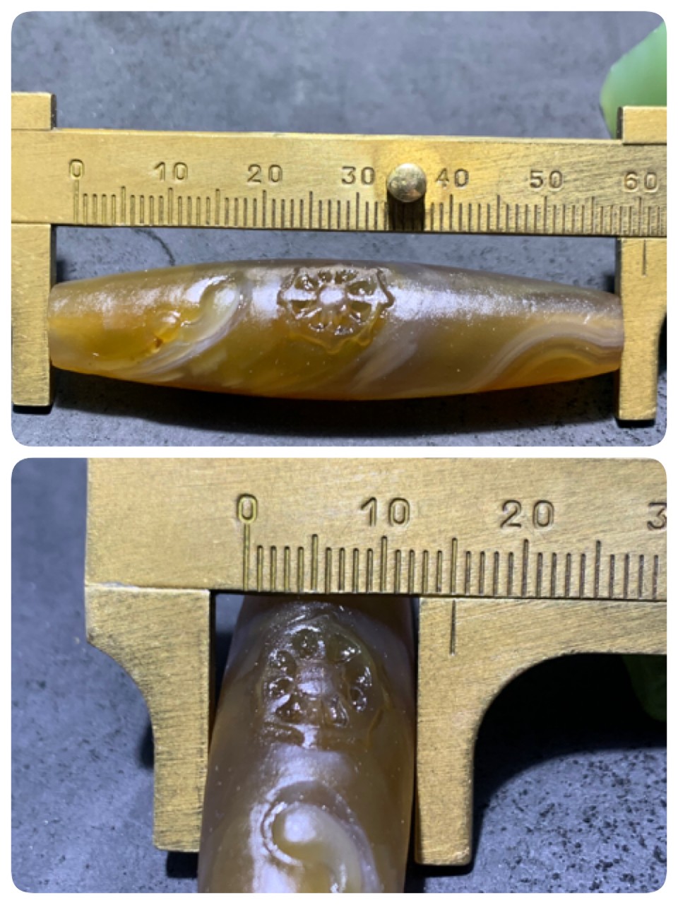 精美亚光高玉化8字天眼纹巴西玛瑙手工俏色巧雕无相佛桶珠一个！