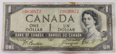 美洲1954年 加拿大1元纸币 魔鬼脸 流通品 - 美洲1954年 加拿大1元纸币 魔鬼脸 流通品