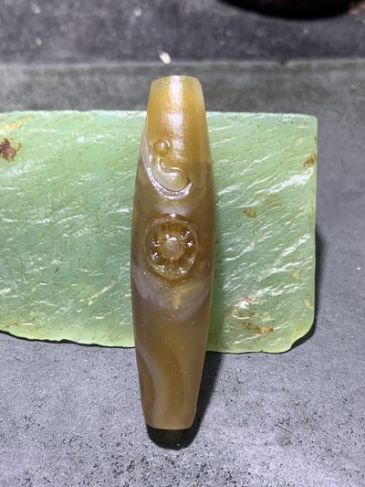 精美亚光高玉化8字天眼纹巴西玛瑙手工俏色巧雕无相佛桶珠一个！ - 精美亚光高玉化8字天眼纹巴西玛瑙手工俏色巧雕无相佛桶珠一个！