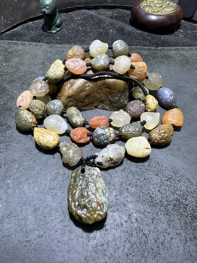 精美戈壁大颗粒高圆度青花筋脉石项链一条， - 精美戈壁大颗粒高圆度青花筋脉石项链一条，