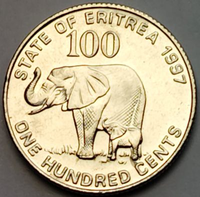 布加迪🐬～世界钱币🌾第 120 期 /  非洲🇿🇦🇱🇸🇲🇦🇨🇻🇰🇪🇹🇿各国币 - 厄立特里亚🇪🇷 1991年  100分