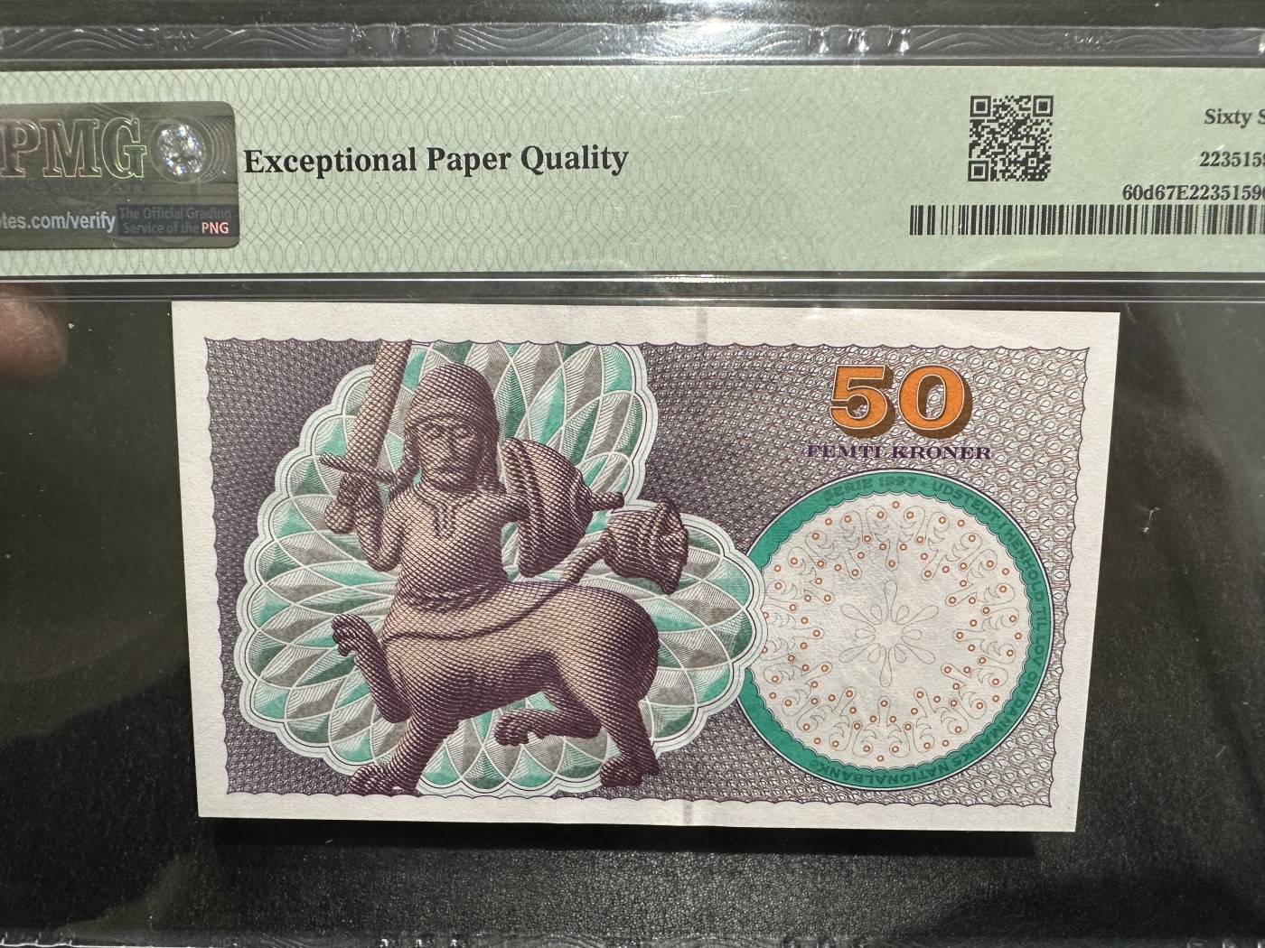 《外钞收藏家》第三百四十三期（评级场） 2007年丹麦浮雕版50克朗 无47 PMG67