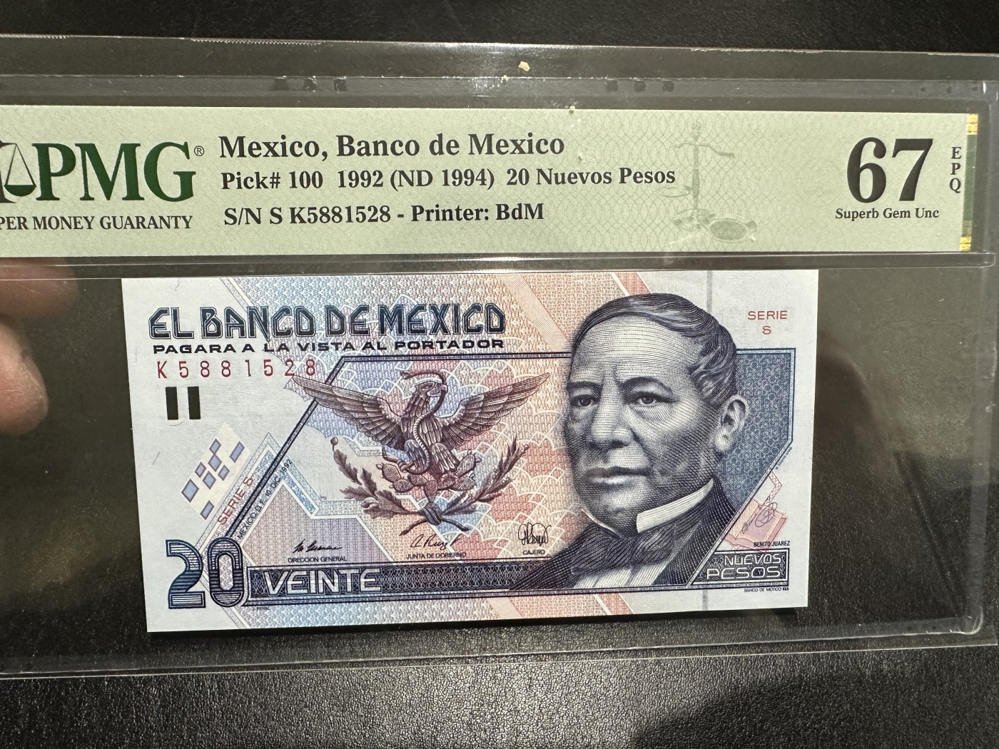 《外钞收藏家》第三百四十三期（评级场） 1992年墨西哥20 无47 尾8 PMG67