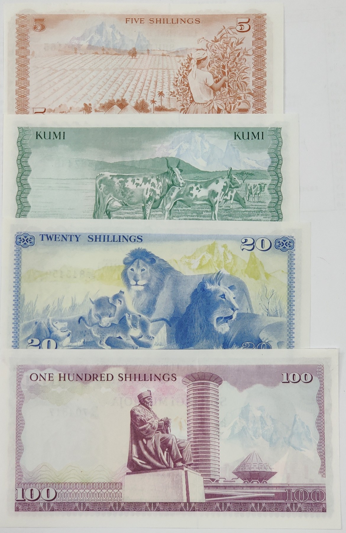 非洲全新UNC 肯尼亚1978年5.10.20.100先令4张 外国钱币 纸币收藏