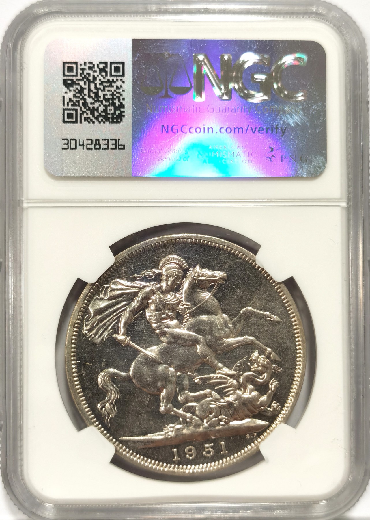 博洋堂世界钱币拍卖第064期（全场包邮） NGC PL63 英国1951年乔六马剑，原盒拆出送评