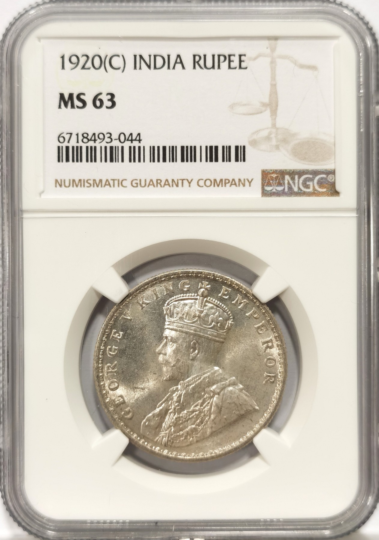 博洋堂世界钱币拍卖第064期（全场包邮） NGC MS63 英属印度1920年C版乔治五世1卢比银币