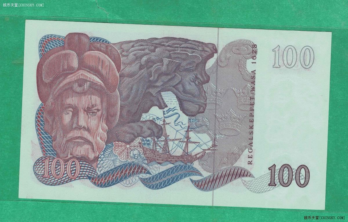 瑞典1974年100克郎 欧洲纸币 实物图 UNC