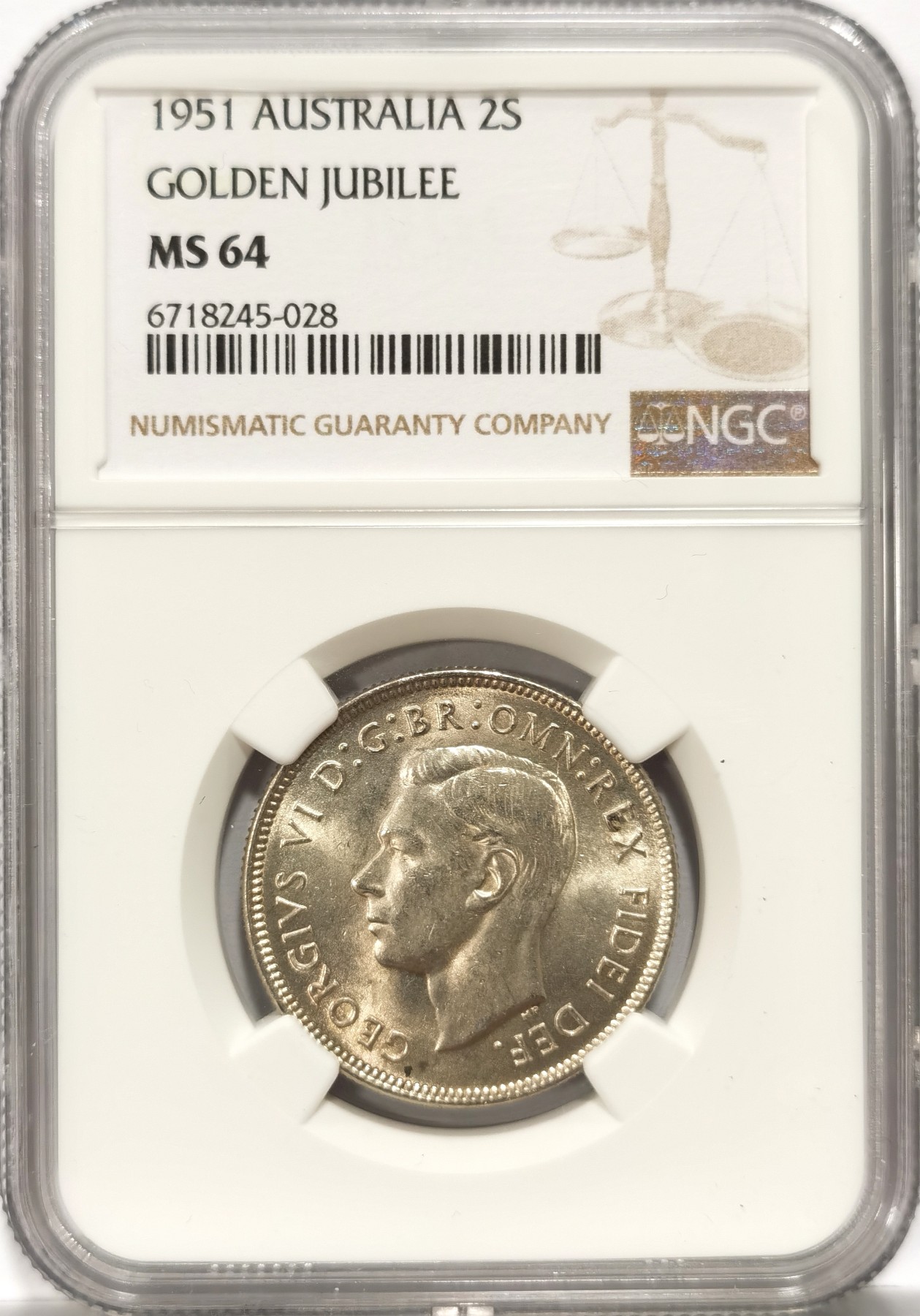 博洋堂世界钱币拍卖第064期（全场包邮） NGC MS64 英属澳大利亚1951年乔治六世联邦成立50周年1弗罗林银币