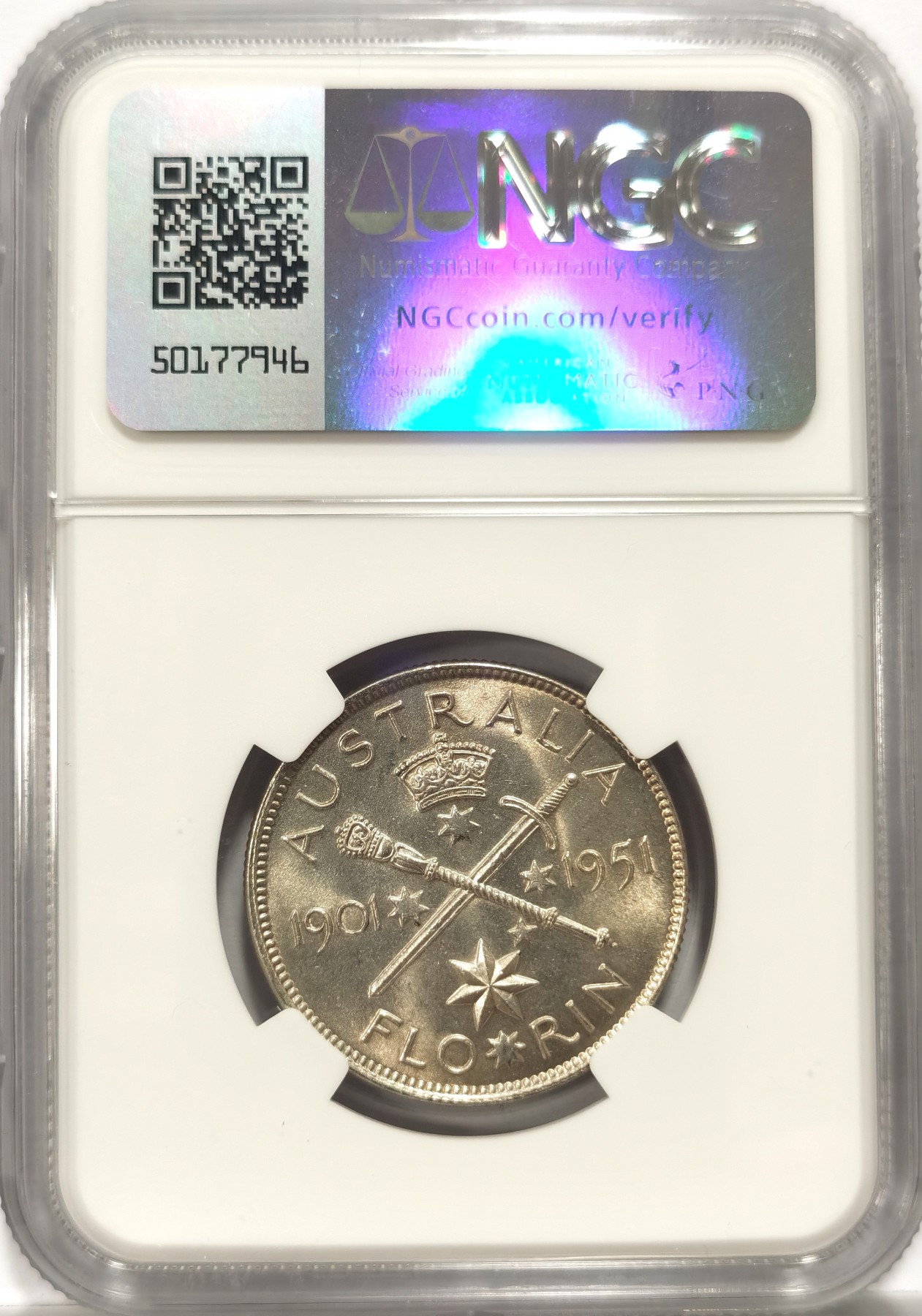 博洋堂世界钱币拍卖第064期（全场包邮） NGC MS64 英属澳大利亚1951年乔治六世联邦成立50周年1弗罗林银币