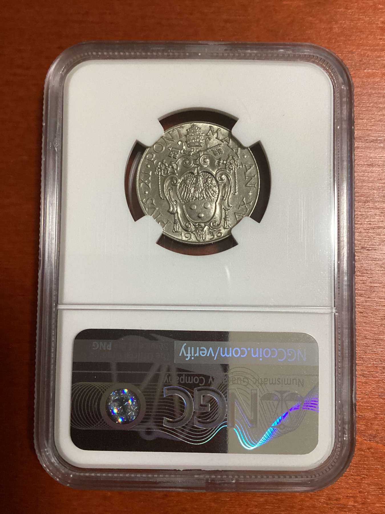 长老汇兔年精选第二场 1936 XV VATICAN梵蒂冈教皇庇护十一世大天使50分镍币，NGC MS62分