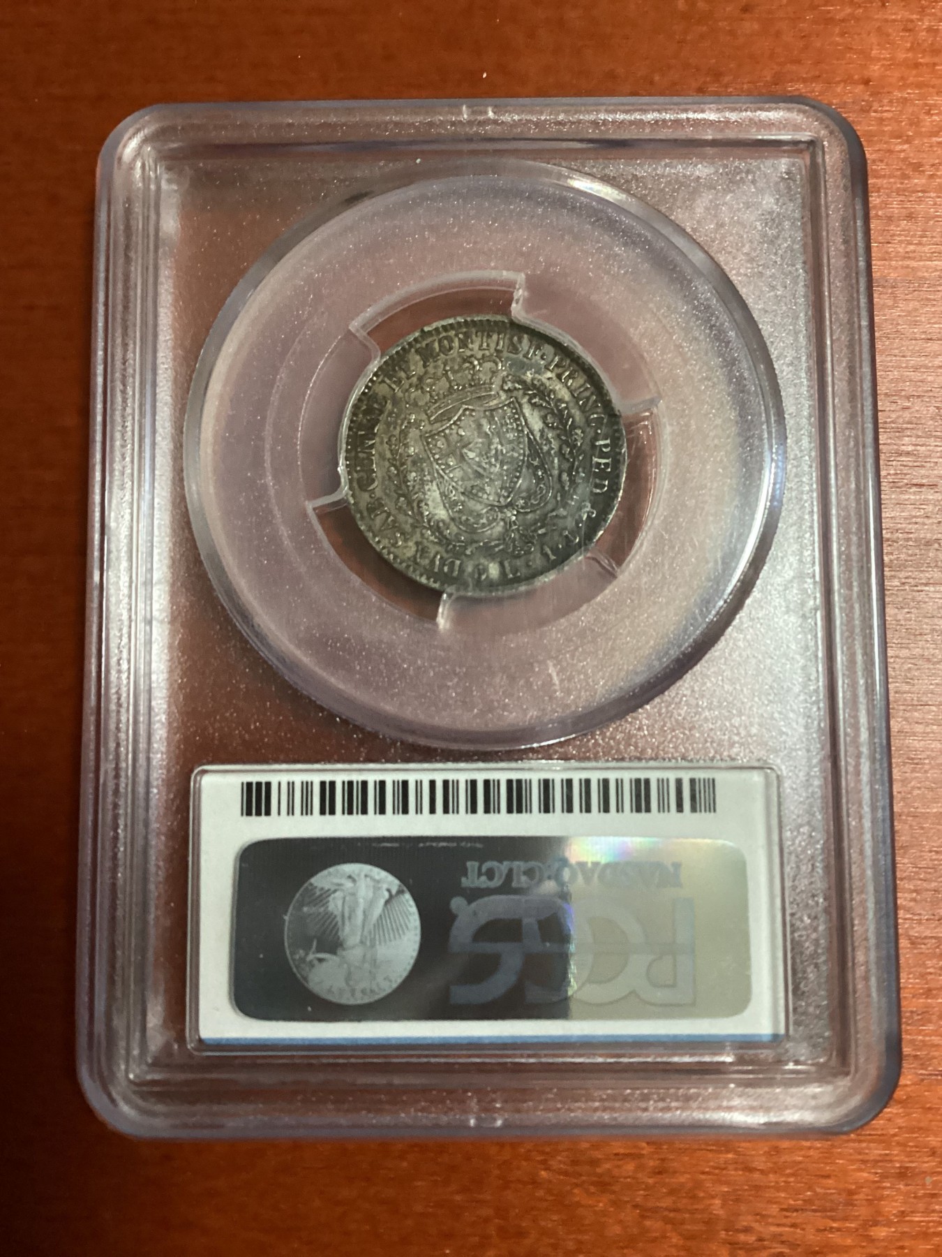 长老汇兔年精选第二场 1828 P Lira Anchor意大利萨迪那1里拉银币，PCGS XF40，唯一记录