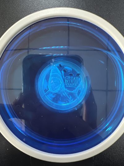 康怡轩钱币【俄罗斯+纽埃+新西兰+基里巴斯+德国 专场】第251001期  2012年纽埃发行大白鲨1盎司2元精制纪念银币（原盒原证）-币面自然氧化