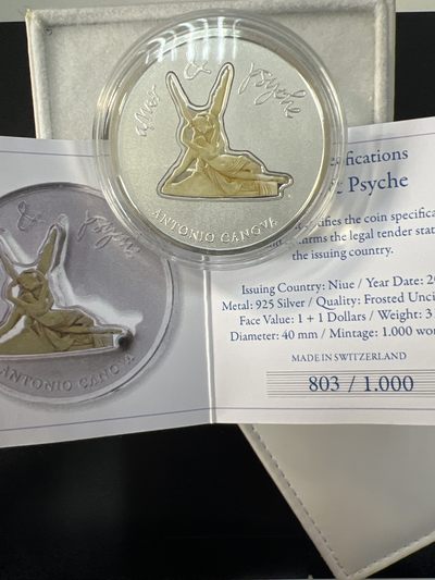 康怡轩钱币【俄罗斯+纽埃+新西兰+基里巴斯+德国 专场】第251001期  2012年纽埃发行丘比特和普塞克彩色1元子母银币（原盒原证）